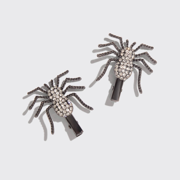 Metal Rhinestone Hair Clips 2pc Set - Spider