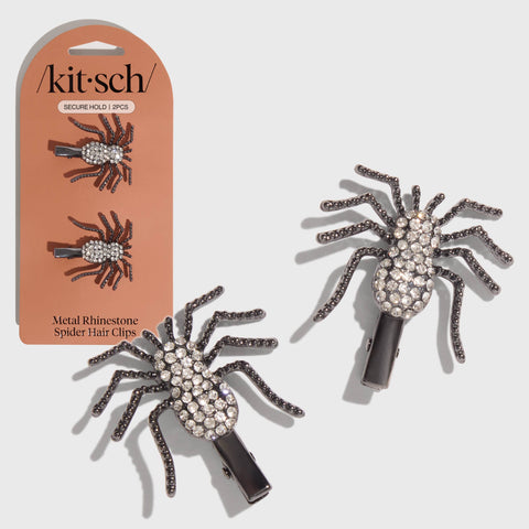 Metal Rhinestone Hair Clips 2pc Set - Spider