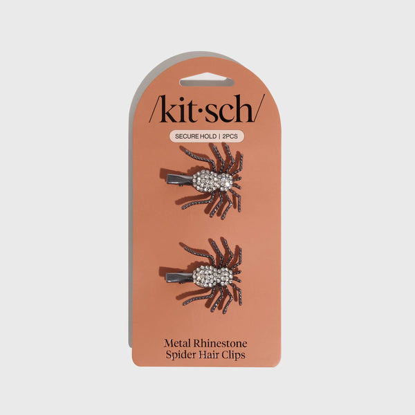 Metal Rhinestone Hair Clips 2pc Set - Spider