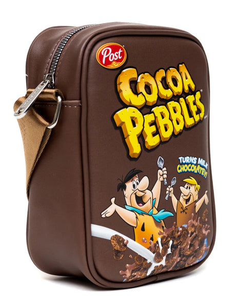 Crossbody Bag with Pocket - Cocoa Pebbles Fred Flintstone and Barney Rubble Cereal Box Replica Brown