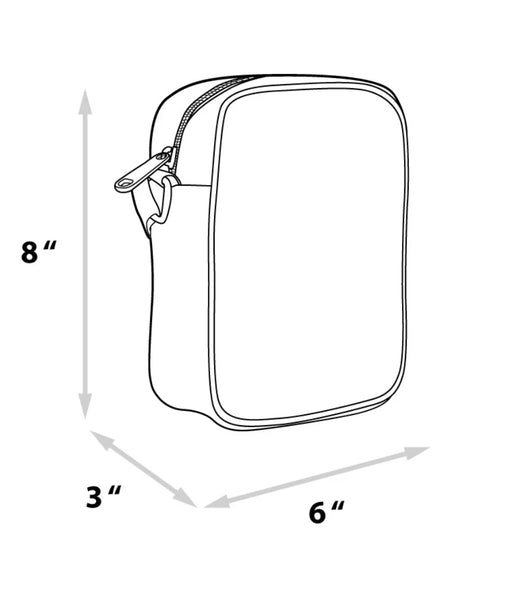 Crossbody Bag with Pocket - Fruity Pebbles Fred Flintstone and Barney Rubble Cereal Box Replica Bright Red