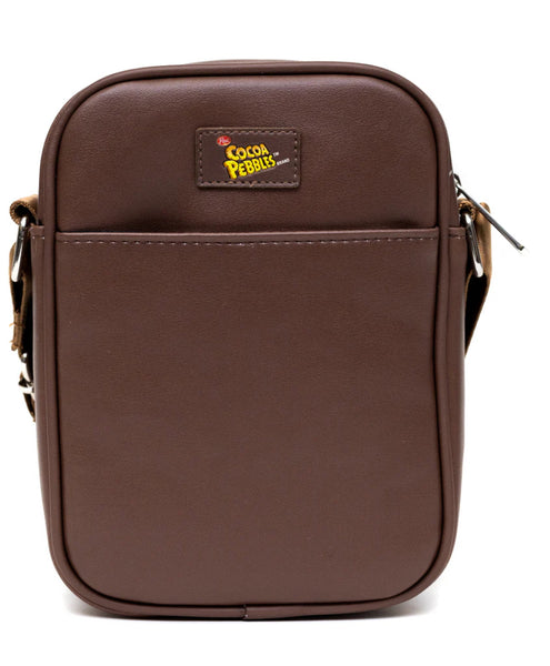 Crossbody Bag with Pocket - Cocoa Pebbles Fred Flintstone and Barney Rubble Cereal Box Replica Brown
