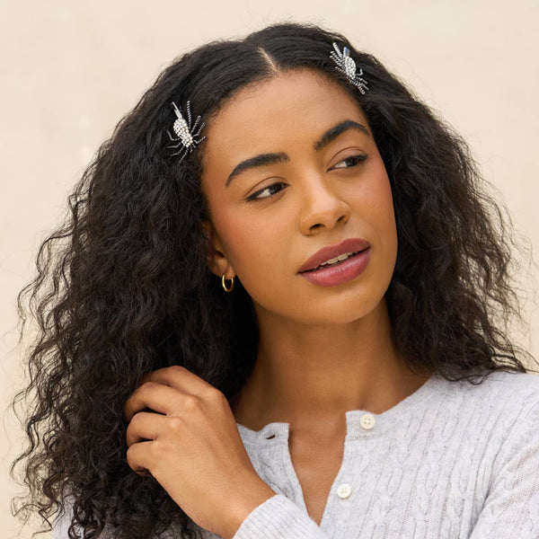 Metal Rhinestone Hair Clips 2pc Set - Spider